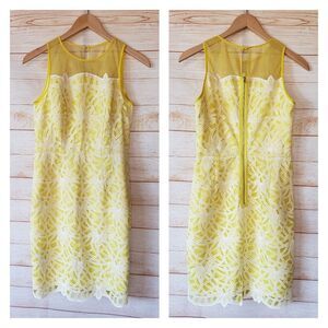 Maggy London Petites Lace Sleeveless Lined Sheath Dress Yellow White Size 6P